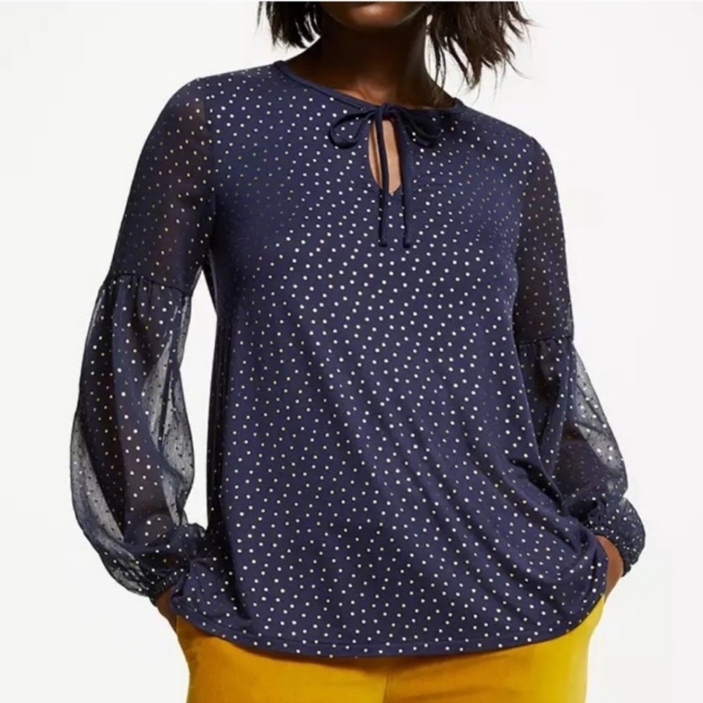 Boden Metallic Hazel Polka Dot Split Neck Top Size 6